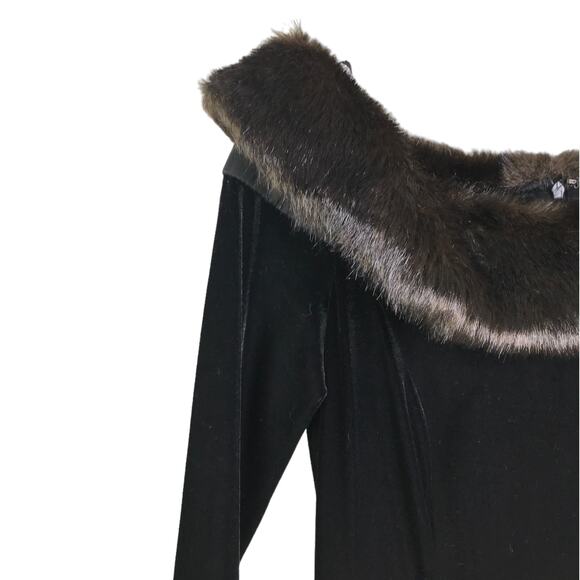 Cachet Dress Women 8 Vintage 80s Maxi Black Faux Fur Stretch Velvet Long Sleeve - Picture 7 of 10